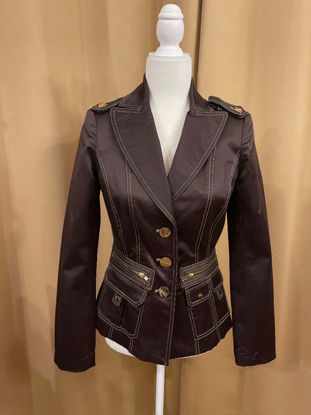 Cache Vintage Dark Brown Military Blazer Jacket Size: Small